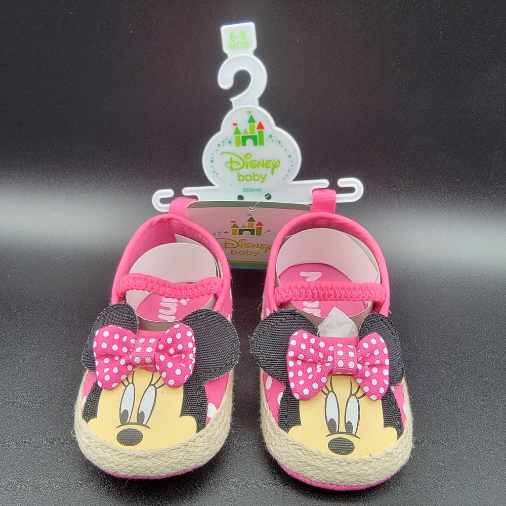 Minnie Mouse Infant Baby Girl's Slip On Shoe Size 6-9 Months Pink Black  Tan New